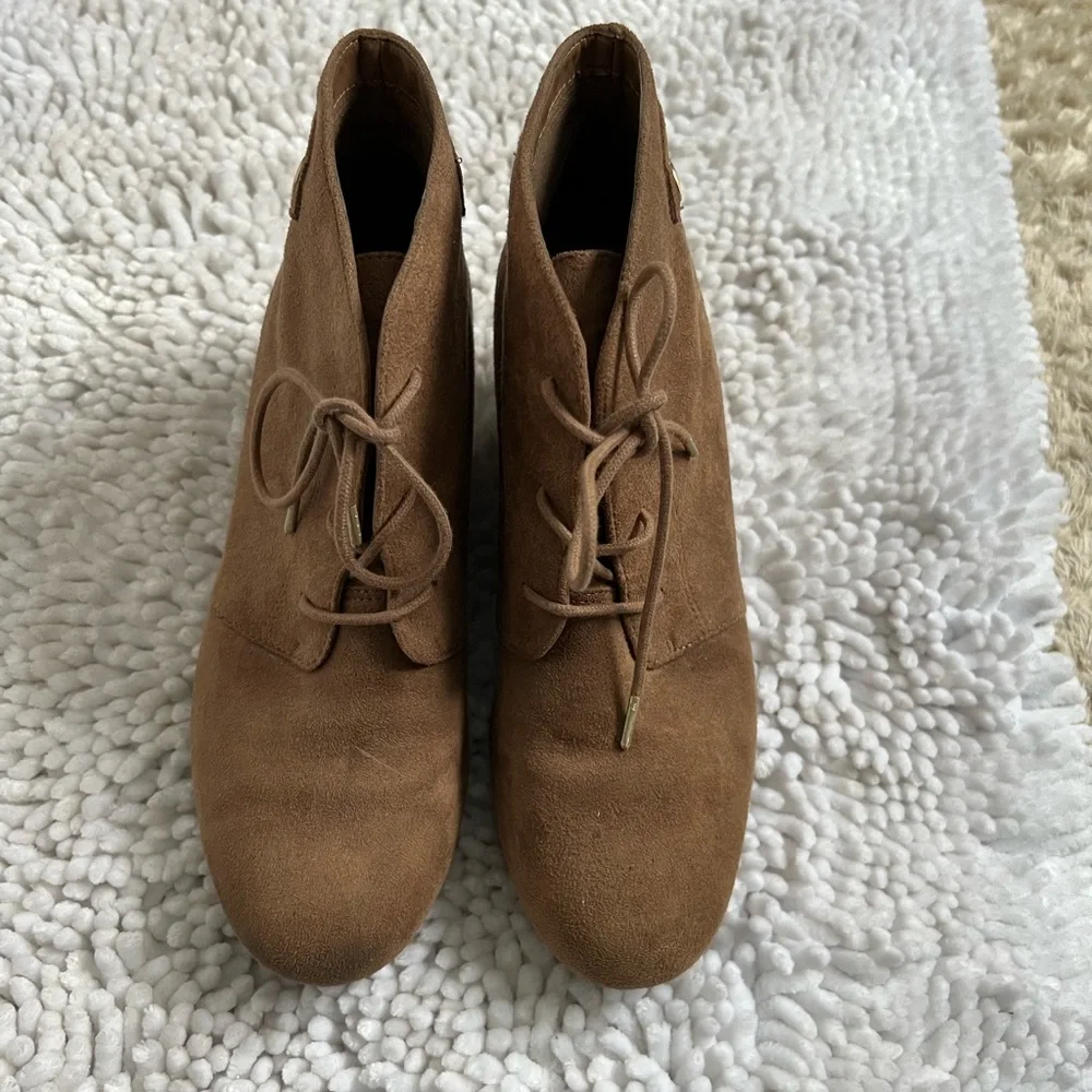 Dr. Scholl’s Dynasty Ankle Booties Brown Lace Up Wedge Heel Size 8.5 Comfort